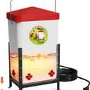 Nexum 3 Gallon Heated Chicken Waterer, Thermostatically Controlled Anti-Freeze Poultry Drinker with 4 Nipples & Adjustable Stand for Winter Coop Accessories (Red)