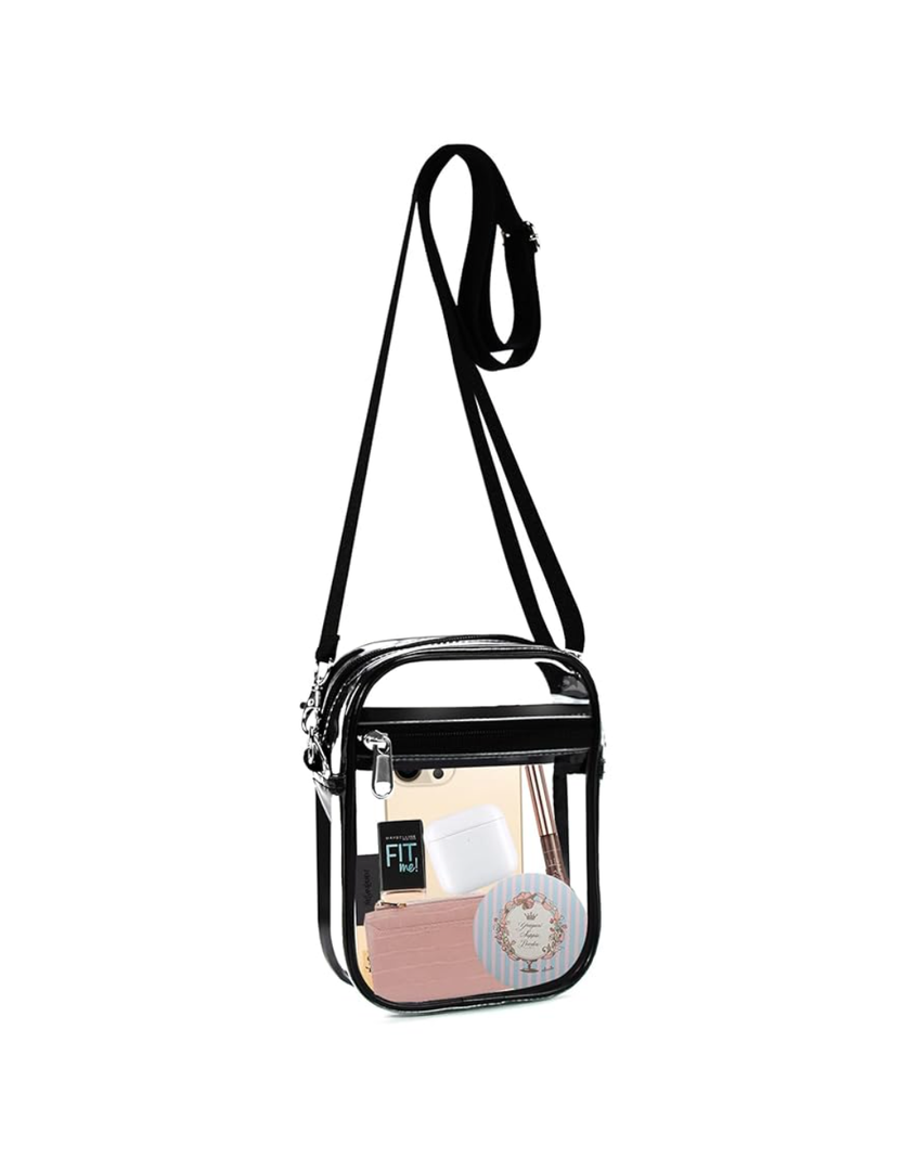 Fibrdoo Clear Crossbody Purse Bag, Clear Bag Stadium Approved with Front Pocket for Concerts Sports Festivals, Small