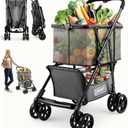 Folding Shopping Cart with Wheels, 80lbs Multi Use Grocery Carts with 360 Wheels & Removable Tote Bag, Multifunctional Portable Personal Shopping Carts for Groceries, Black