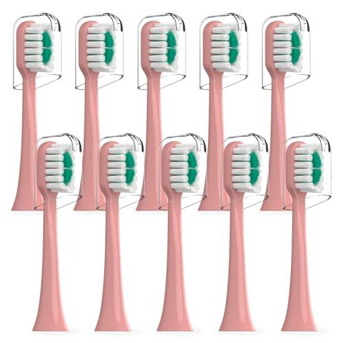 DenSecc Replacement Brush Heads Compatible with AquaSonic icon Electric Toothbrush, 10 Pack, Blush