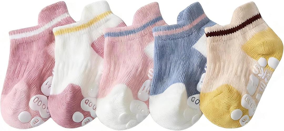 Toddler-Grip-Socks Non-Slip Cute-Cotton Low-Cut-Ankle-Socks for Baby Boys Girls Infant 5 Pairs