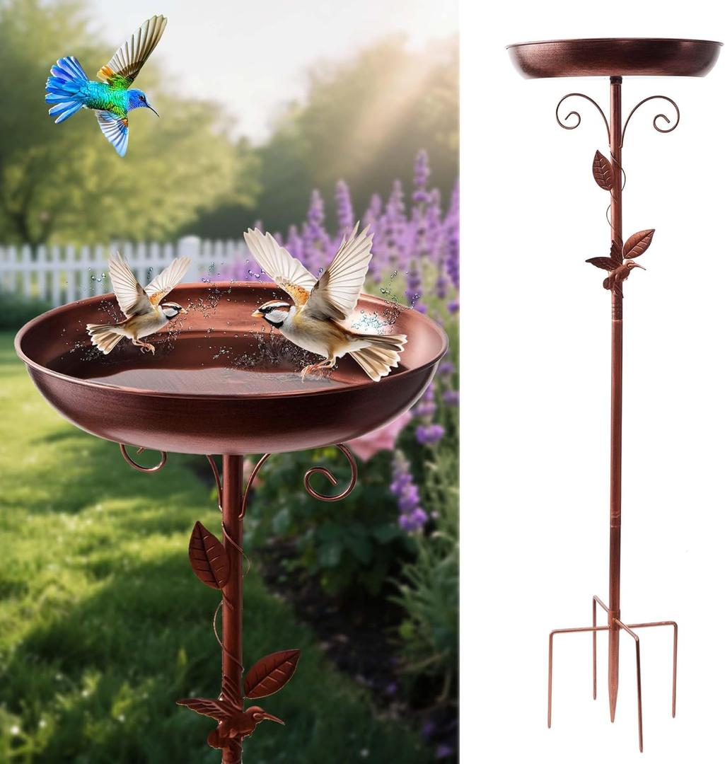 Metal Bird Bath for Outdoors - Vintage Freestanding Bird Bath with 5-Prong Base and 40-Inch Tall Removable Bowl, Antique Bronze Garden Decoration, Suitable for Patio, Courtyard