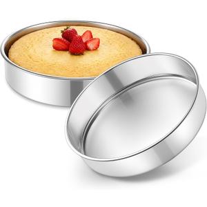 P&P CHEF 9 Inch Cake Pan Set of 2, 2 Pieces Round Layer Cake Baking Pans, Stainless Steel Smash Cake Tin Bakeware for Cooking Steaming, Nontoxic & Sturdy, Oven & Dishwasher Safe