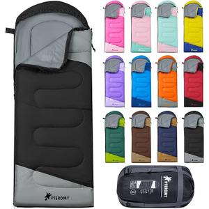 PTEROMY Sleeping Bags for Adults, Lightweight and Machine Washable, Water Resistant Backpacking Camping Sleeping Bag for Warm Cold Weather, Camping Essentials for Hiking Travel