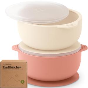 KeaBabies 2-Pack Baby Bowls with Suctions, Lids - Silicone Toddler Suction Bowls for Baby Boy, Girl, Kids, Food Grade Silicone, BPA-Free, Dishwasher Safe, Toddler Eating Essentials (Roseate)