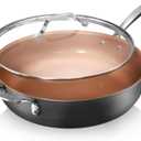 Gotham Steel Nonstick Deep Saute Pan with Lid  5.5 Quart Large Ceramic Jumbo Cooker 12 Inch Frying Pan with Lid, Stay Cool Handle + Helper Handle, Oven & Dishwasher Safe, 100% PFOA Free