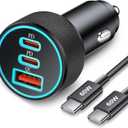 67W 3-Port Super Fast Type C Car Charger USB C for Samsung Galaxy S25 S24 S23 S22 S21 Ultra, iPhone 16/15 Pro Max, Pixel, Android, PD/QC Car Phone Adapter Accessories for Men Women + 3FT USB-C Cable