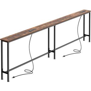 SUPERJARE 86.6 Inch Sofa Table with 2 Power Outlets and USB-C Ports, 5.9 Inch Narrow Console Table with Storage, Long Entryway Hallway Couch Table Behind Sofa, Small Spaces, Living Room, Rustic Brown, 5.9"D x 86.6"W x 29.7"H