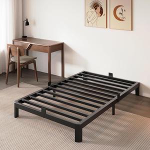 6 Inch Low Profile Twin Bed Frame, Metal Low Twin Bed Frame No Box Spring Needed with Mattress Stoppers, DIY Headboard, Heavy Duty Steel Support 3000 LBS, Rounded Legs, Easy Assembly, Noiseless