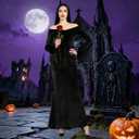 Halloween Costume for Women Black Gothic Dress Costume with Wig Red Rose Cute Soft Black Dress for Cospaly Costume (Black, XXL)