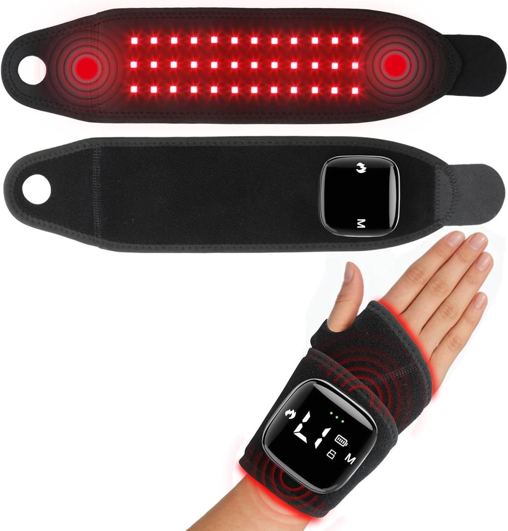 Red Light Therapy Hand Wrist, 660nm & 850nm Near Infrared Light Therapy Device,36LEDs with Heat & Massage,2000mAh Wireless Controller for Knee Ankle Foot Joint Faster Recovery Pain Relief