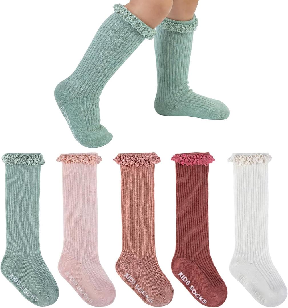 Baby Girl Knee High Socks Newborn Infant Toddler Cotton Ruffle Long Socks Non Slip Stockings Dress Sock