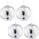 Suwimut 4 Pack Mirror Disco Ball, 6 Inch Cool and Fun Silver Hanging Disco Ball with Attached String for a Party or Dj Light Effect, Party Decorations, Home Decorations, Stage Props