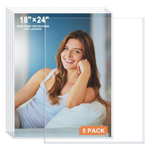 Ndsox 5 Pack 18" x 24" Rigid Print Protectors Clear Hard Plastic Sheet Protectors Poster Sleeves Top-Loading Rigid Newspaper Magazine Page Holders for Photos, Presentations, Art Painting, Sheet Music