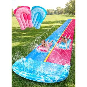JOYIN 32.5FT Water Slide and 2 Inflatable Boards, Extra Long Heavy Duty Double Lawn Waterslide with Sprinkler for Kids Adults Backyard Summer Water Toy Outdoor Fun, Blue, Pink