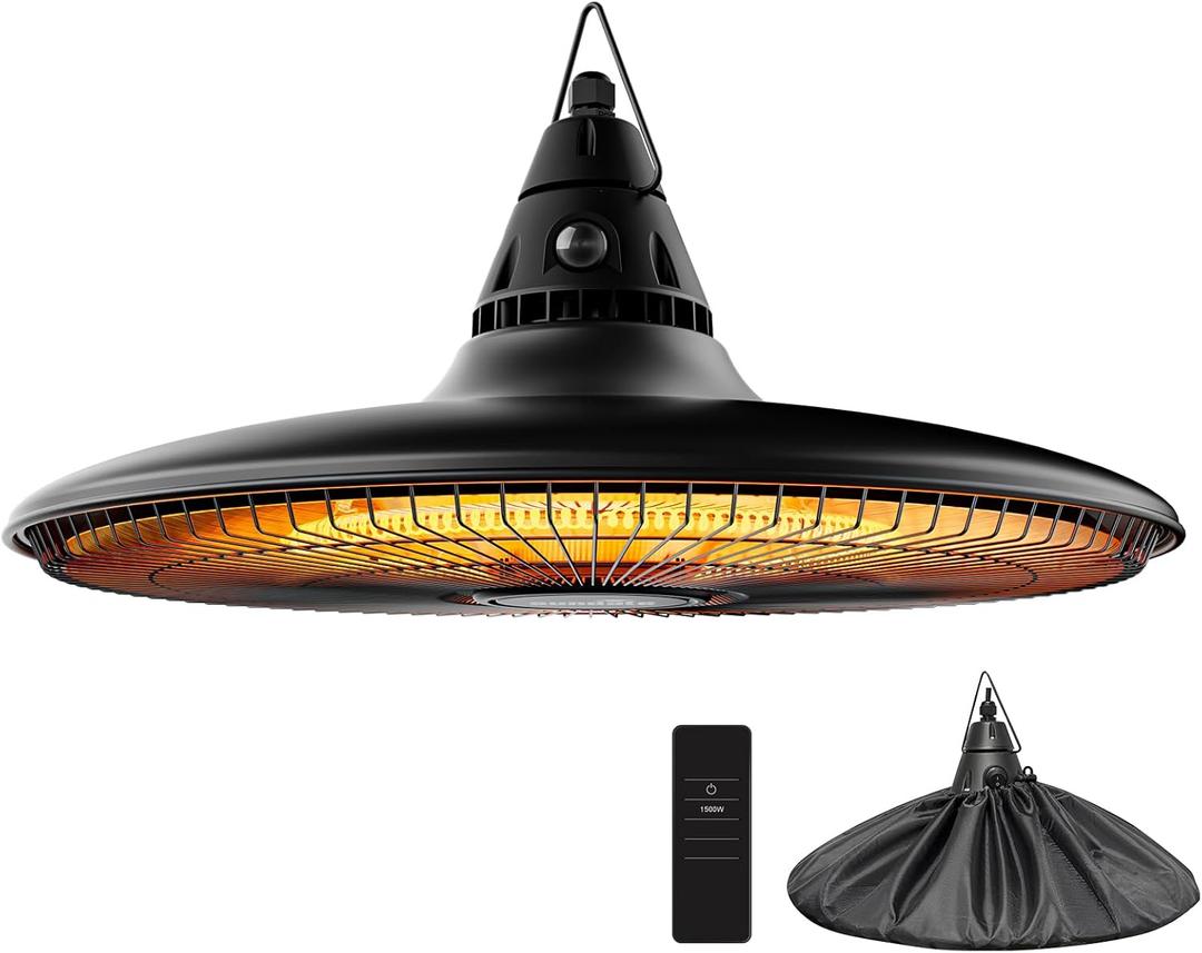 Hanging Heater, 1500W Outdoor Electric Patio Ceiling Heater with Remote Control, Infrared for Courtyard, Garage, Patio, Overheat & Tip-Over Protection, Waterproof, Black