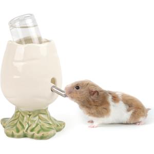 Hamster Water Bottle for Glass Tank, Carrot Ceramic Stand Holder with 80ML Bottle, Chew Proof Gerbil Water Dispenser for Dwarf Syrian Hamster Mice Rat