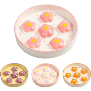 Ceramic Cat Slow Feeder Bowl - 6 OZ Puzzle Food Dish for Healthy Eating - Shallow Wide Whisker Friendly - Dishwasher Safe - 6.3 x 1.2 Inch - Blush Pink Flower