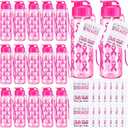 15 Pcs Breast Cancer Awareness Gift Plastic Cup with Pink Ribbon 17oz Sport Water Bottle with Inspirational Cards Pink Ribbon Cups for Women Breast Cancer Survival Gifts Supplies(Cute Color)