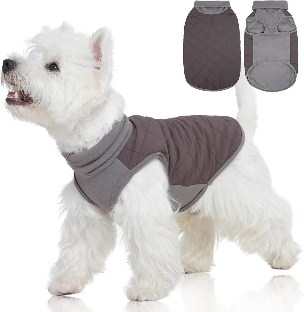 FUAMEY Dog Fleece Jacket for Small Dogs,Dog Winter Vest Lightweight Dogs Coat Pullover Breathable Pet Turtleneck Jackets Windproof Water Resistant Vests Warm Puppy Snowsuit Brown S (Grey)