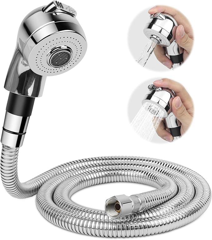 LukLoy Shampoo Bowl Sprayer Head with Filter, 1/4" Nut Shampoo Bowl Hose(Stainless Steel Material) for Portable Salon Sink, 3 Sprayer Modes & High Pressure