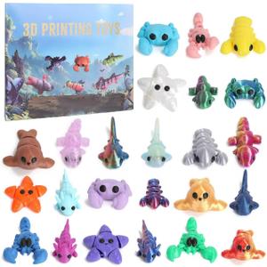 2025 Mini 3D Printed Animals Christmas Advent Calendar, 24 Piece Articulated Flexible Figurine Toy Set, Birthday Gifts For Boys And Girls, Party Gifts