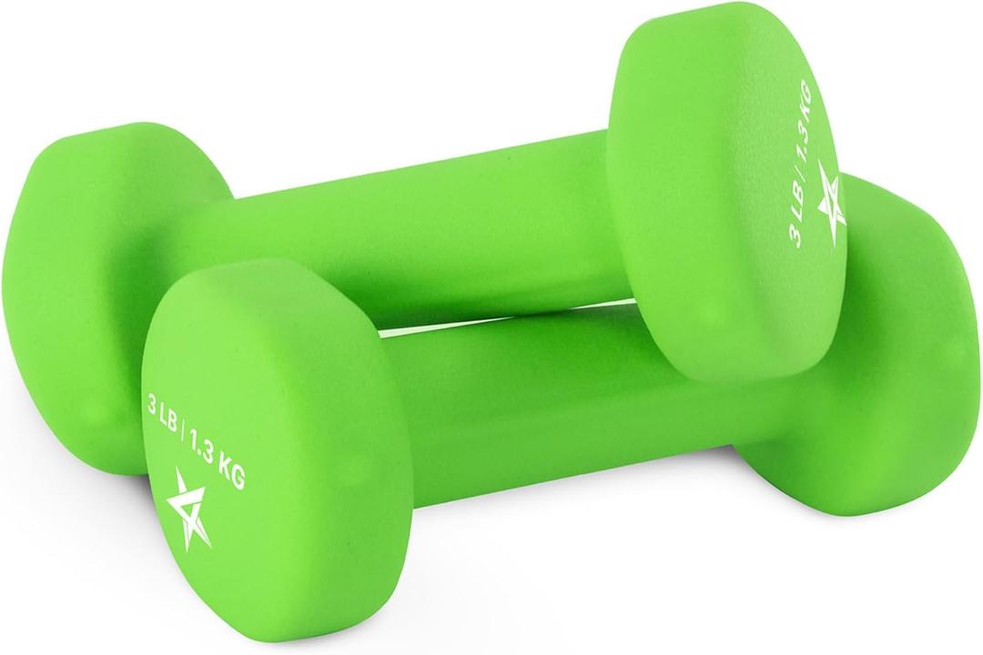 Yes4All Neoprene Coated Dumbbell Hand Weight Sets of 2 - Multiple Weight Options with 15 Colors, Anti-roll, Anti-Slip, Hexagon Shape (3 lbs (Pair), B. Light Green)
