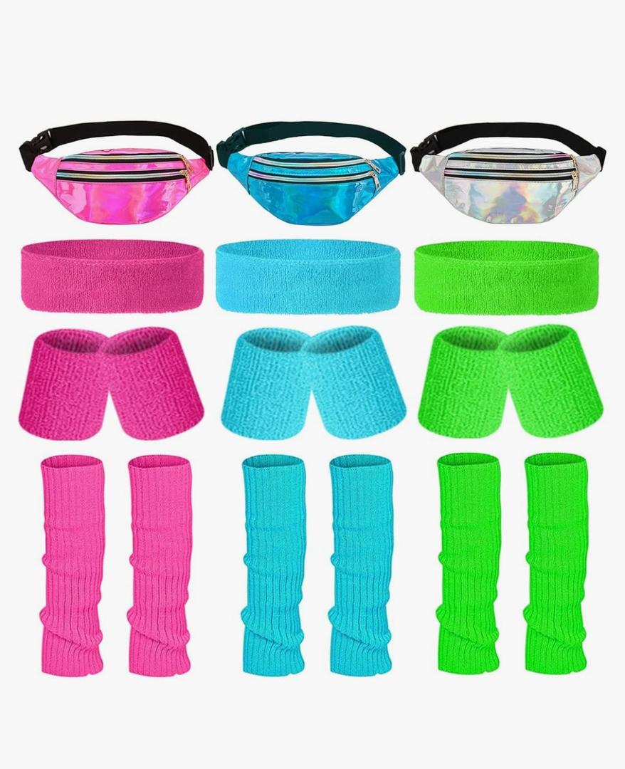 Frienda Women 80s Sport Accessories Set - Neon Leg Warmers, Headband, Wristbands, Holographic - Multicolored - 30 x 15 cm x 39 x 9 cm x 18 x 5 cm x 8 x 8 cm