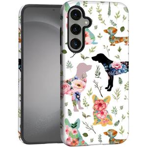 Zeggi Case for Samsung Galaxy S25,Soft Silicone Rubber and Hard Acrylic 2-in-1 Matte Phone Cover for Women,Shockproof Anti-Scratch Protective Case for Samsung Galaxy S25 Flower Dog