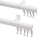 ChadMade Ceiling/Wall Mount Curtain Track Rod Set with Hooks, 6ft - 9ft Adjustable Length Window Rod Track Curtain Rail System For Living Room, Work with Grommet and Pinch Pleated Curtain, White