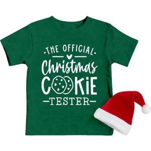 Boys Girls Baking Shirts Cookie Lover T-Shirt Official Cookie Tester Tee Tops (Green) Size 110-3T