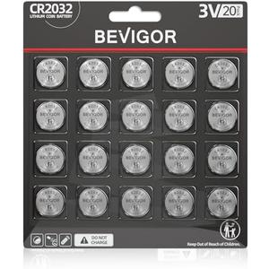 BEVIGOR 2032 Battery CR2032 Lithium 3V Coin Battery 20 Pack Compatible with AirTag for Child Safety, Suitable for Key Fobs, Smart Sensors, Scales, Candles and More