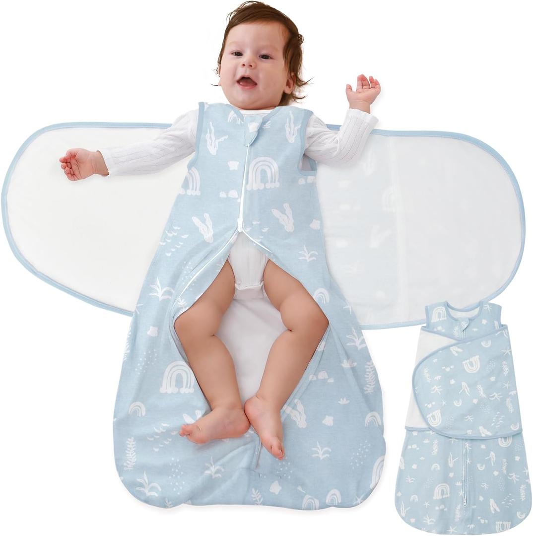 Baby Swaddle Sleep Sack, 1.0 Tog New-Parent-Friendly Swaddle for Newborns & infant 3-6 Months Baby Wearable Blanket Reduce Startle Reflex, Newborn Boys Girls Registry Essentials (Small, Ocean)