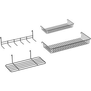 Gridwall Panel Display Stand Stand Hanging Wire Basket,4-Pack,Wall Grid Accessories,Grid Wall Shelves Hooks, Black Wire Baskets for Wall (A 4)