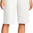ISEEGZ 14" Linen Capri Pants for Women High Waisted Wide Leg Long Shorts with Pockets for Business Casual Beach Summer, 