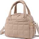 LEDAOU Lunch Box for Women Lunch bag Quilted Puffer Lunch Box with Adjustable Strap Insulated Reusable Lunch Tote for Work School Picnic Travel (Brown)