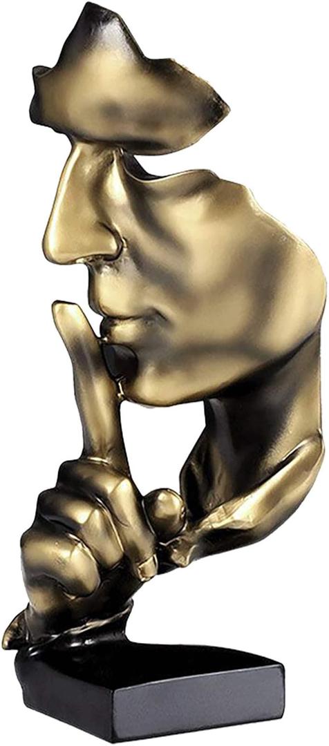 aboxoo Thinker Statue, Silence is Gold Abstract Art Figurine, Modern Home Resin Sculptures Decorative Objects Shelf Decor,Tabletop for Home Decor,Man Office Study Desk Statue (Large Gold)