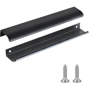 JOOJA 10 Pack Modern Style Finger Edge Pull Furniture DrawerHandles Hidden Cabinet Kitchen Drawer Handles Knobs, 300mm (Black)