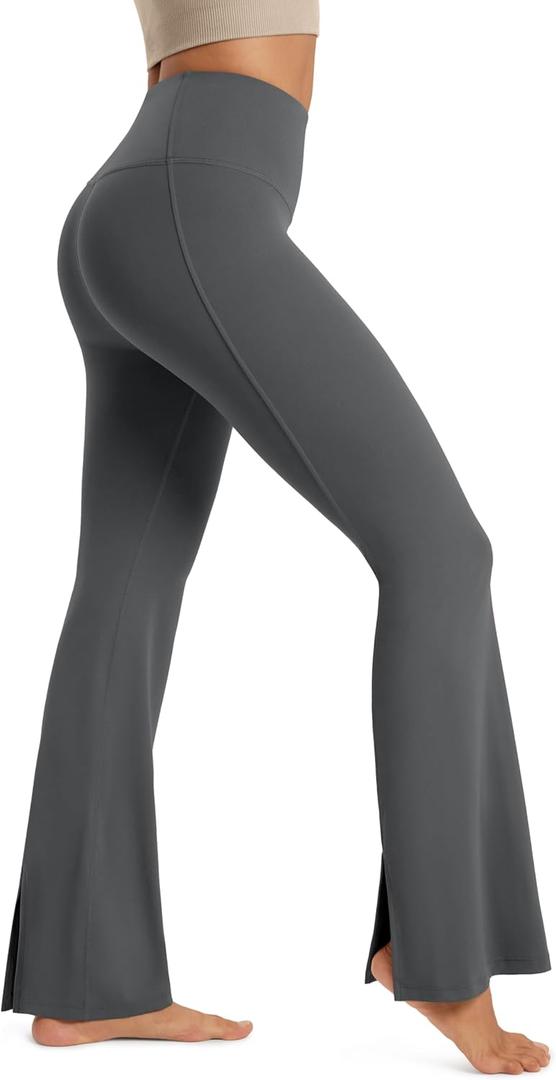 ODODOS Cloud Feeling Split-Hem Flared Pants for Women High Waisted Lounge Bootcut Yoga Pants - 29" Inseam, Charcoal, Large (L)