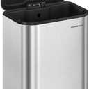 SONGMICS Kitchen Trash Can, 13-Gallon (50 L) Garbage Can with Lid, Stainless Steel, Soft Close and Stays Open, Inner Bucket, Wide Non-Slip Pedal, Metallic Silver ULTB547E01