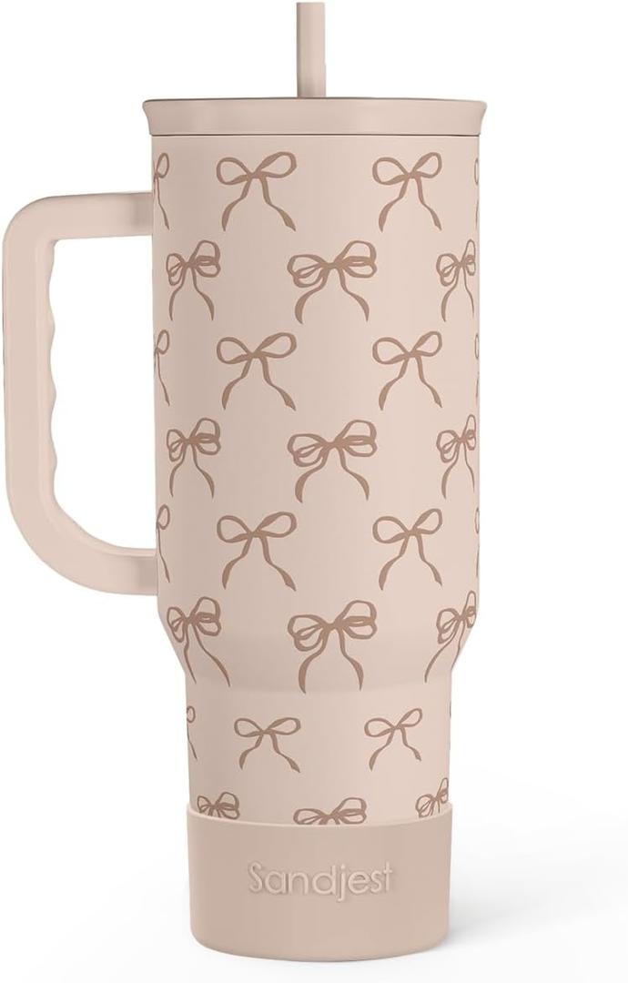 Bow Tumbler with Handle and Straw 40oz  Stainless Sleel Slider Tumbler Travel Coffee Mug for Women - Gift Idea for Birthday Christmas