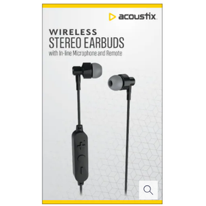 Acoustix Wireless Stereo Earbuds w In-Line Microphone and Remote (Black)