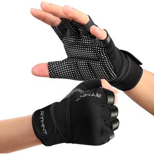 Workout Gloves with Wrist Wrap Support, Weight Lifting Gloves with Full Palm Protection & Extra Grip for Men Women Gym Exercise, Fitness, Weightlifting, Pull ups (Small, Aron Black)
