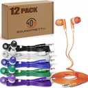 Earbud Headphones Bulk 12 Pack Multicolored Wired Earphones SPT-12MX Individually Wrapped Ear Buds Muti Packs for Kids School Classroom Students
