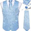 DiBanGu Mens Paisley Vest Tie Set with Lapel Pin Tie Clip 7PCS Silk V-Neck Suit Waistcoat and Necktie for Tuxedo Wedding (X-Large)