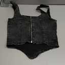 WDIRARA Women's Denim Corset Tank Top Asymmetrical Hem Crop Tops Sleeveless Zip Up Back Tanks (Medium, Black)