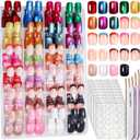 FANDAMEI Press on Nails Short, 24 Colors 576PCS Press on Nails for Women, Cat Eye Nails Short Round. Glossy Nails Press On French Tip, Natural Fit Lightweight for Christmas Nail Art