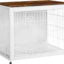 DWANTON Dog Crate Furniture with Cushion, Wooden Kennel Table with Double Doors, Indoor Dog House, Medium Size, 32.5" L, White+Rustic Brown