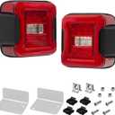 WM-JLT01RB R & L Red LED Tail Lights with Blind Spot Plug and Bracket Compatible with 2018–2024 Jeep Wrangler JL,Turn Signal Brake Running Reverse Side Marker Light