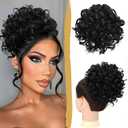 PEACOCO Messy Bun Short Curly Ponytail Extension Elastic Drawstring Loose Hair Bun Hair Pieces for Women with Thinning Hair High Temperature Synthetic Fiber Hair Bun Extension 80g (Natural Black)